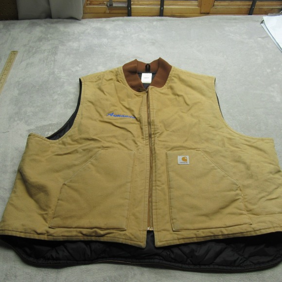 Carhartt Vest Mens 4XL‎ Brown Duck Canvas Insulated Quilt Lined Full Zip Logo